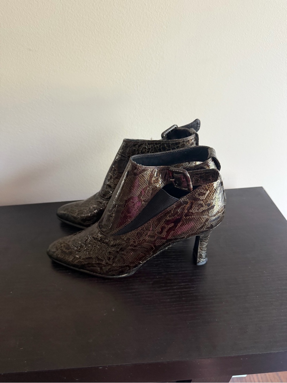 J. Reneé metallic snakeskin-embossed ankle boots